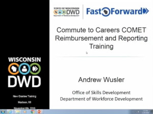 Title Screen of Webinar: COMET and Reporting Training for Commute to Careers